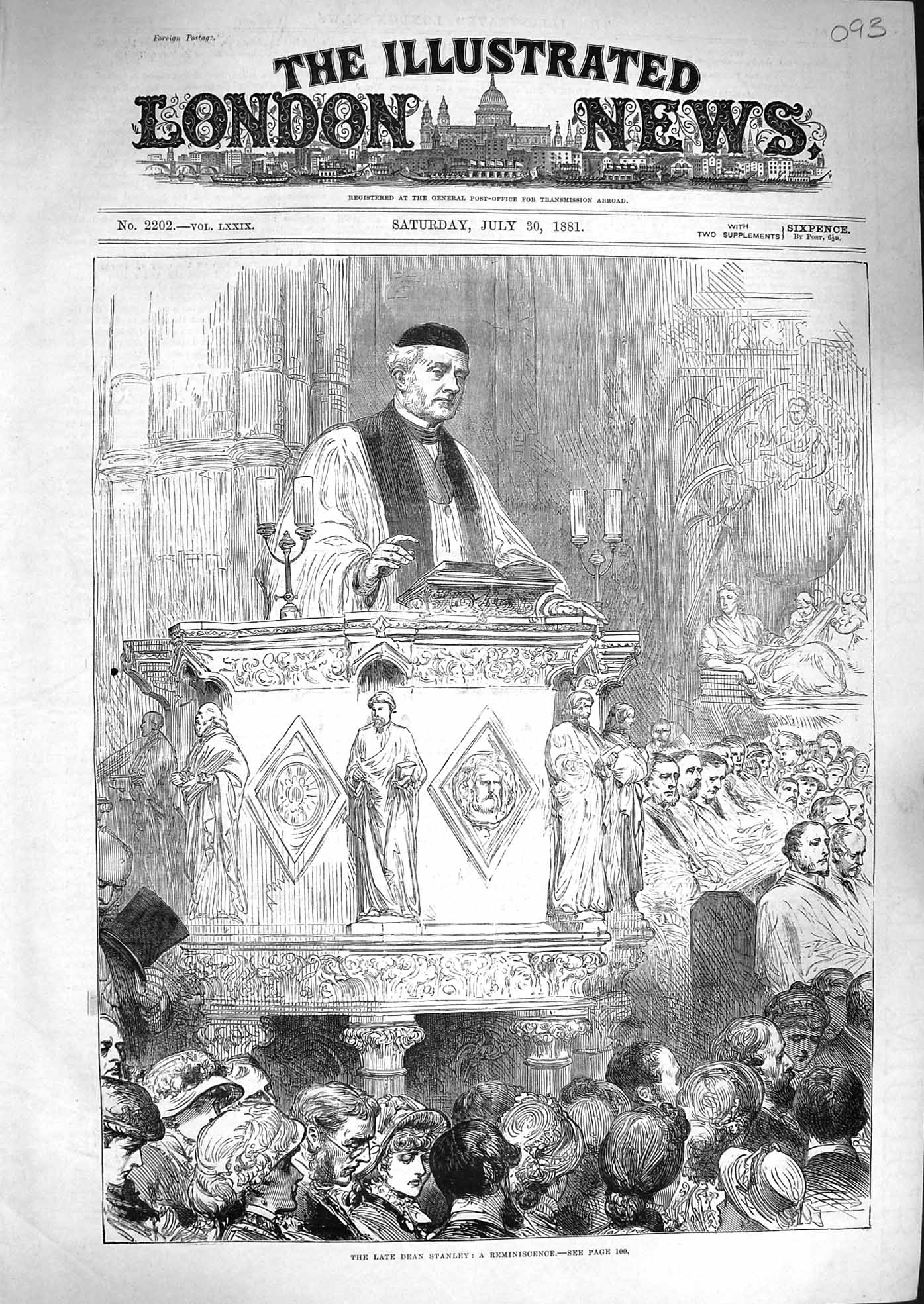 Original Old Antique Print 1881 Funeral Dean Stanley Henry Chapel Westminster