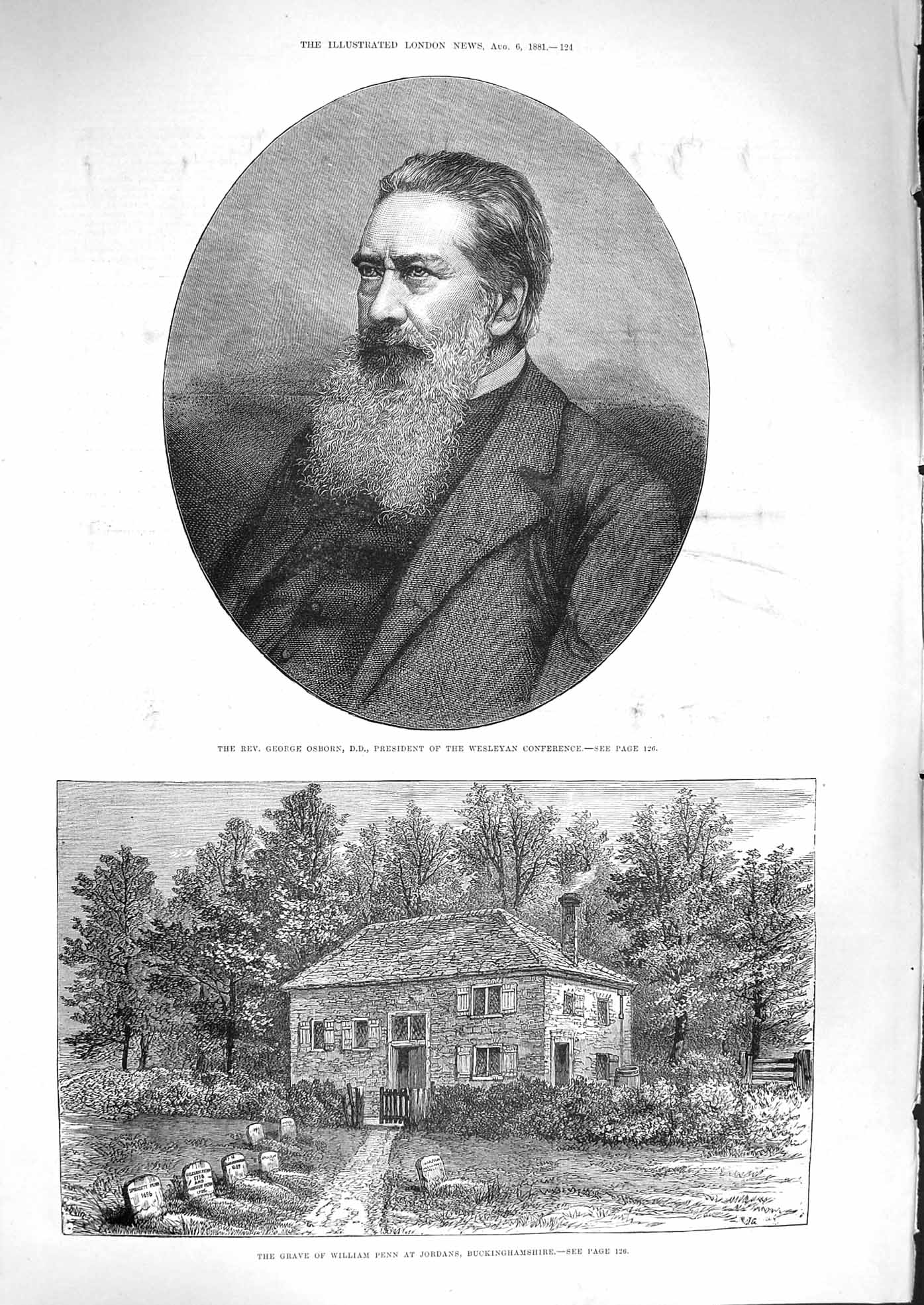 Old Antique Print 1881 George Osborn Wesleyan Grave William Penn Jordans 19th