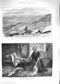 Old Antique Print 1881 Whitsand Bay Land'S End Cornwall Lady Sleeping Boy 19th