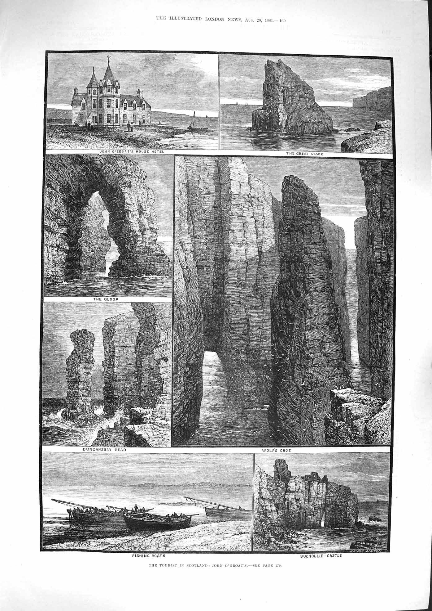 Old Antique Print 1881 Scotland John O' Groats Hotel Buchollie Duncansby 19th