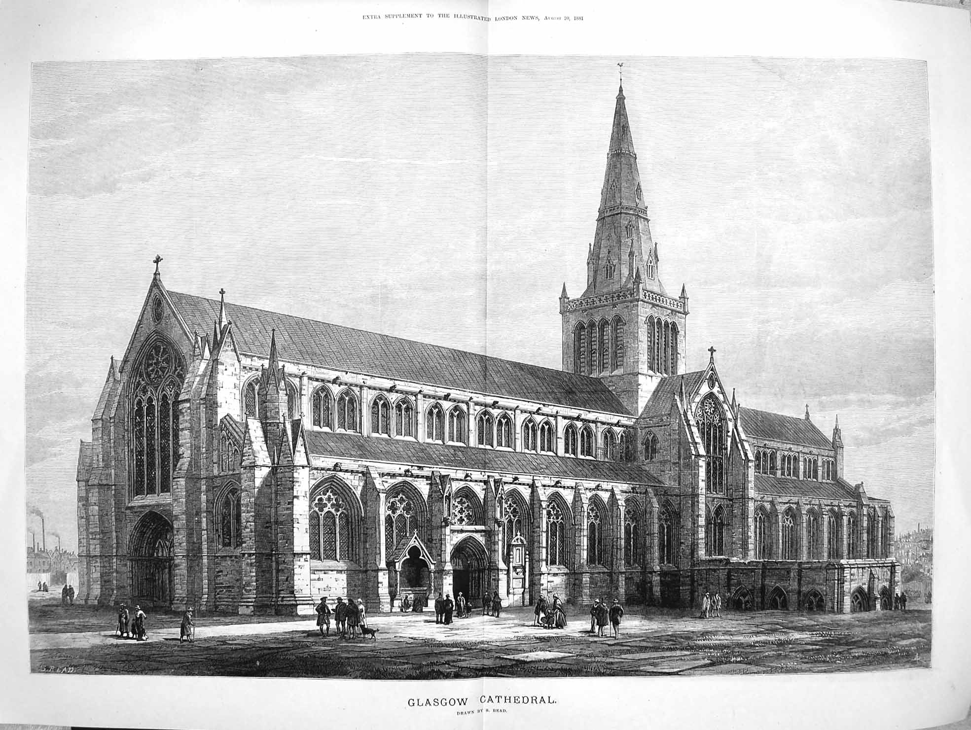 Old Antique Print 1881 Glasgow Cathedral Scotland Architecture Fine Art 19th