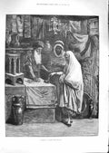 Old Antique Print 1881 Bazaar Algiers Market Seller Stall Fine Art Africa 19th