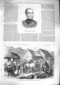 Original Old Antique Print 1881 General Dacres Tower Geysirs Iceland Tourists