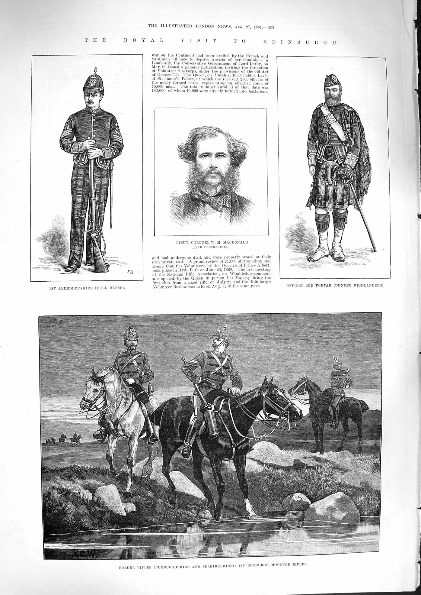 Original Old Antique Print 1881 Edinburgh Macdonald Dundee Siers Volunteers