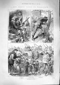 Original Old Antique Print 1881 Edinburgh Scottish War Volunteers War Children