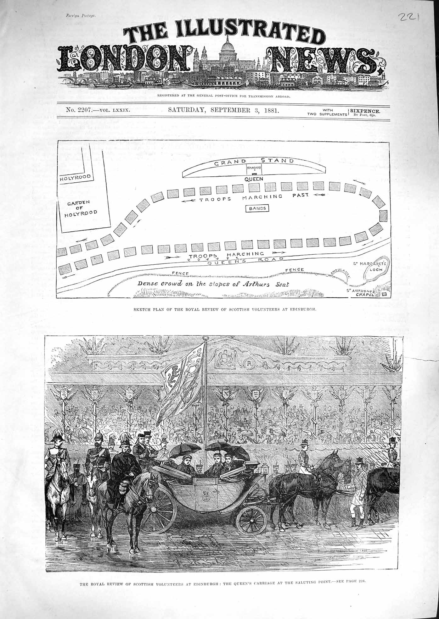 Old Antique Print 1881 Plan Scottish Volunteers Edinburgh Queen Carriage 19th