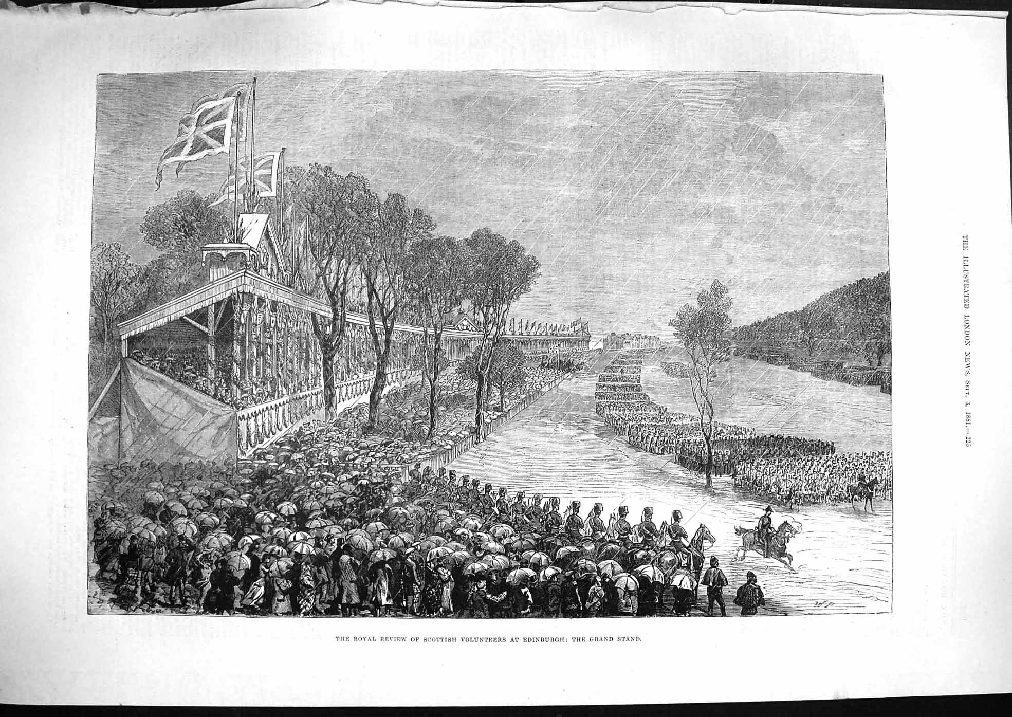 Old Antique Print 1881 Review Scottish Volunteers Edinburgh Grand Stand 19th