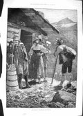 Original Old Antique Print 1881 Tourist Switzerland Mountains House Fine Art