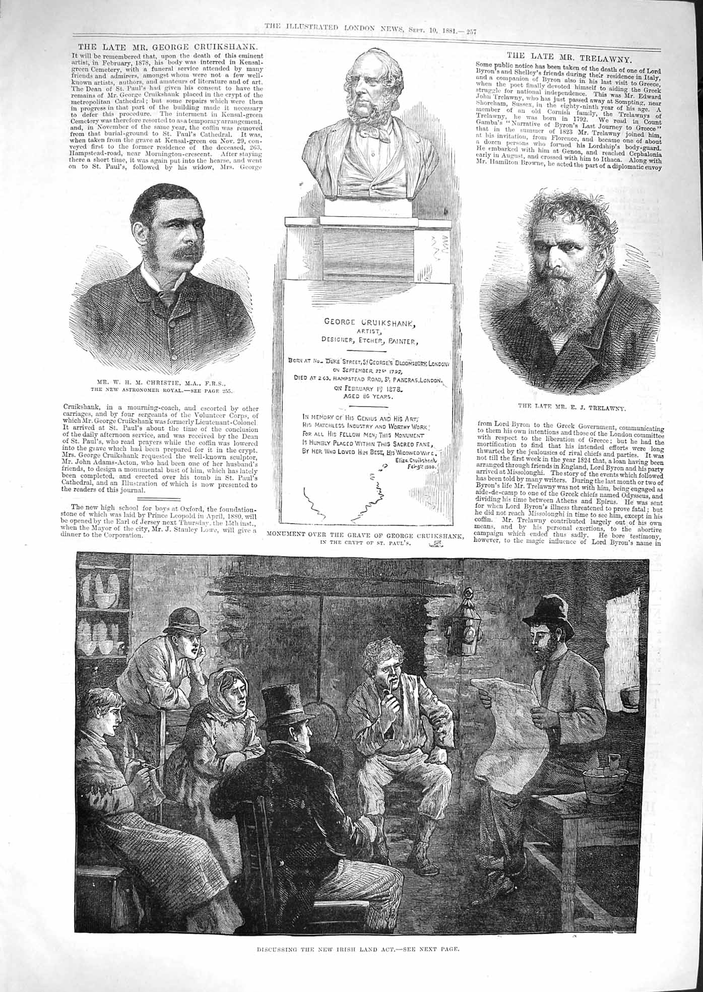 Old Antique Print 1881 Irish Land Act Christie Trelawny George Cruikshank 19th