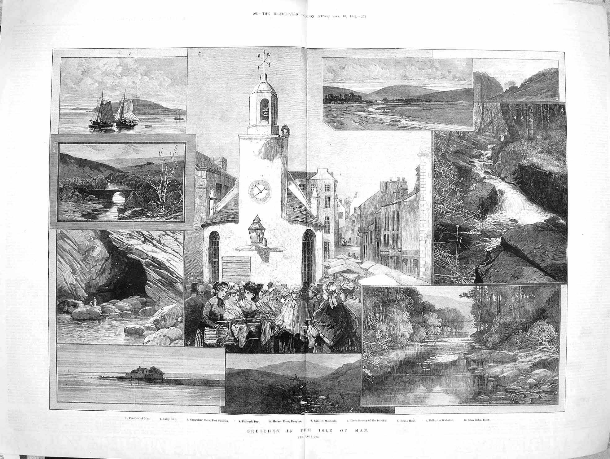 Original Old Antique Print 1881 Isle Man Douglas Snaefell Mountain Ballaglass