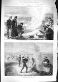 Original Old Antique Print 1881 Tourist Iceland Geysirs Hot Springs Churn Eggs