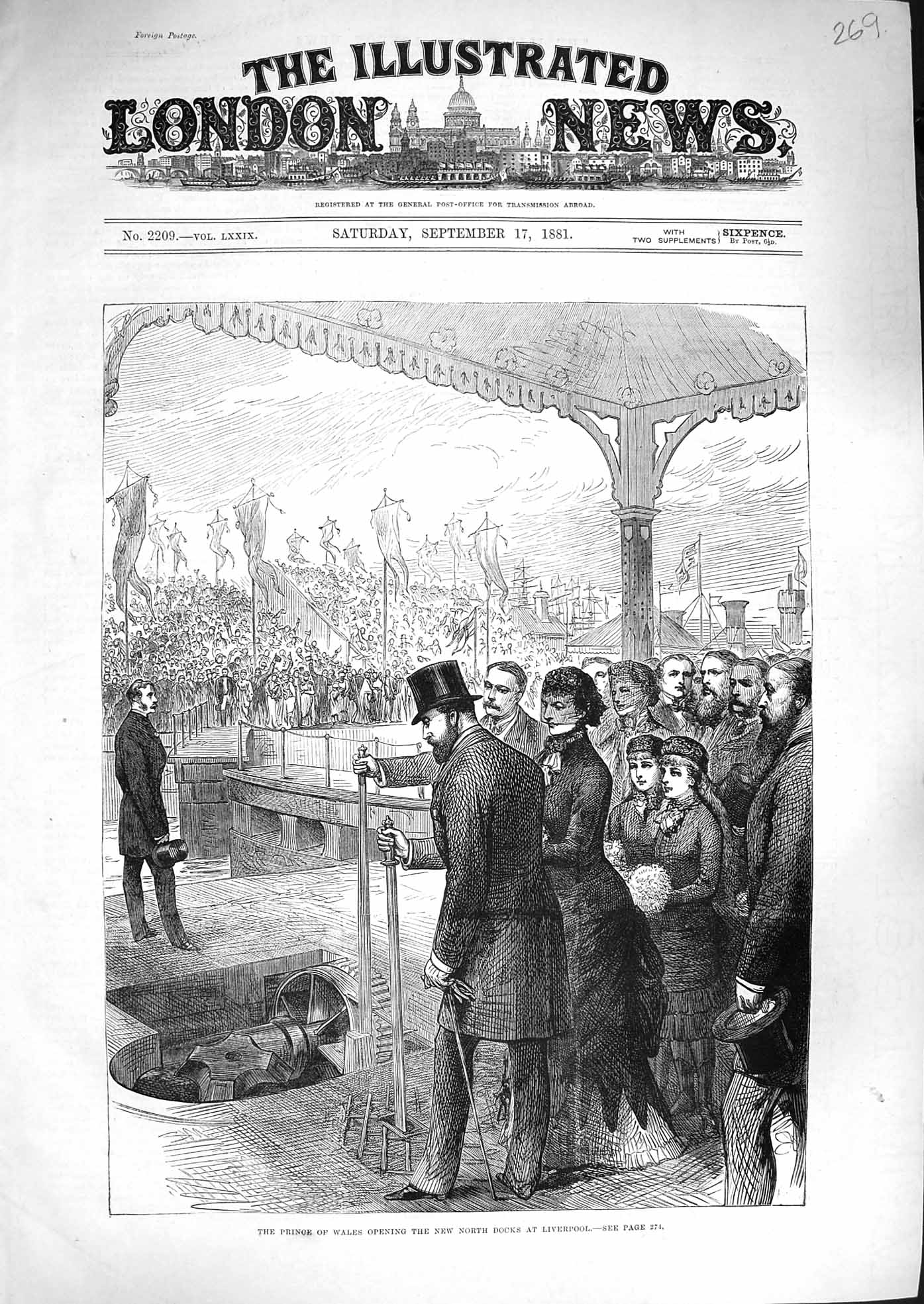 Original Old Antique Print 1881 Prince Wales Opening North Docks Liverpool 19th