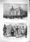 Original Old Antique Print 1881 Market Hall Southport Masquerading Folk England