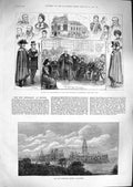 Old Antique Print 1881 Infirmary Bolton Hospital Townhall Hastings Mayor 19th