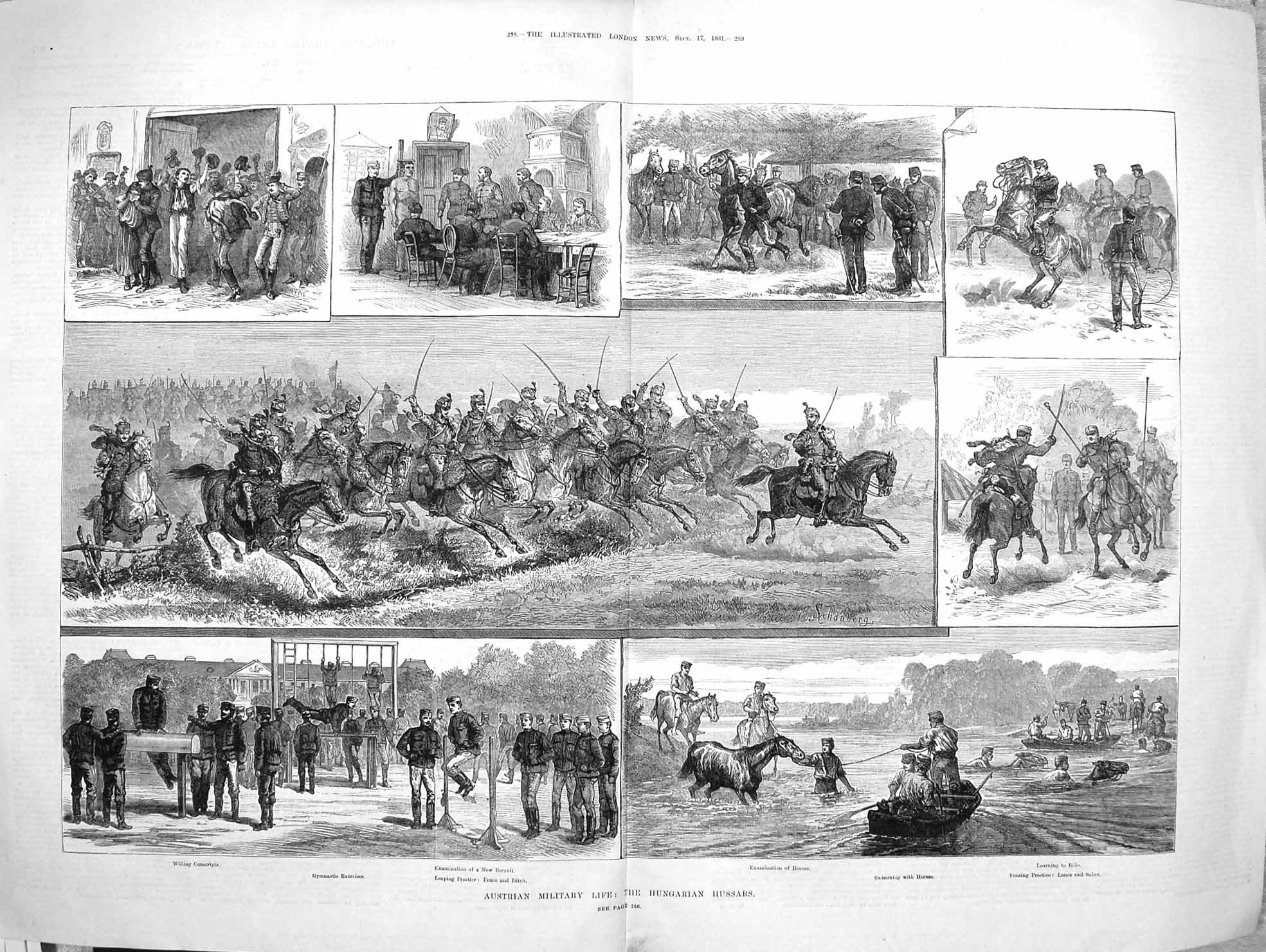 Old Antique Print 1881 Hungarian Hussars Horses Austrian Military Life 19th