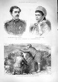 Old Antique Print 1881Prince Sweden Baden Prince Grouse Shooting Scotland 19th