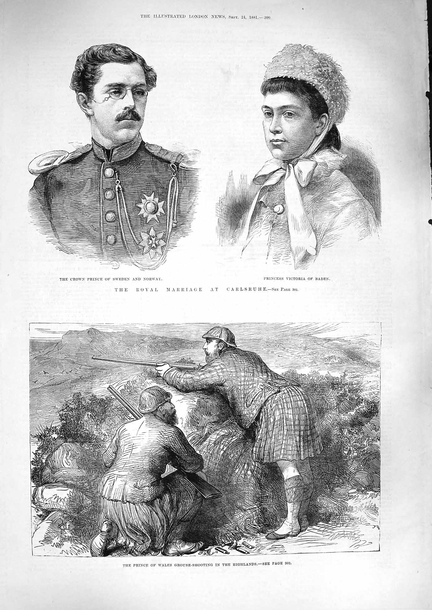 Old Antique Print 1881Prince Sweden Baden Prince Grouse Shooting Scotland 19th