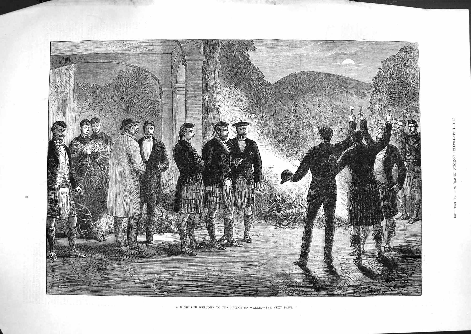 Old Antique Print 1881 Highland Welcome Prince Wales Scotland Celebration 19th