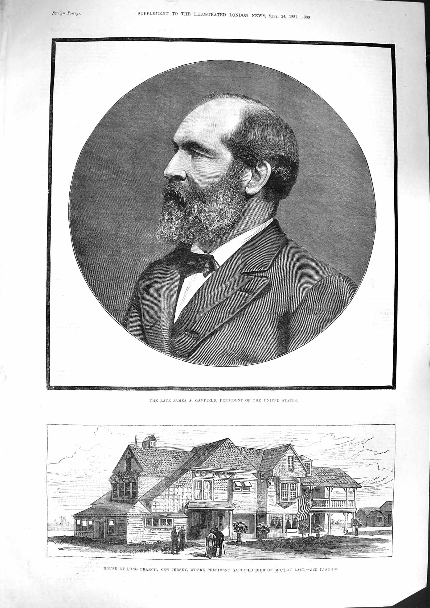 Original Old Antique Print 1881 James Garfield America President Long Branch