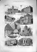 Original Old Antique Print 1881 Middlesborough Railway Royal Exchange Hospital