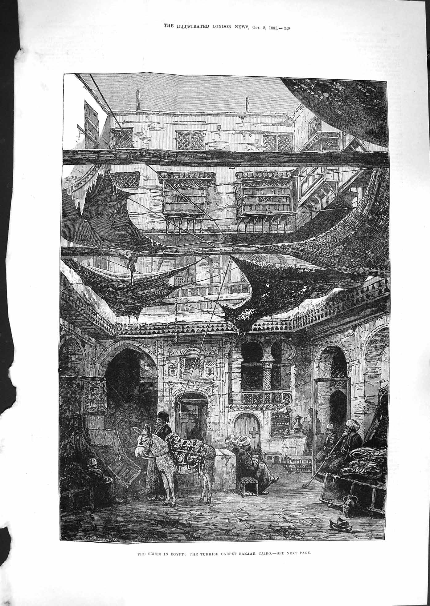 Old Antique Print 1881 Crisis Egypt Turkish Carpet Bazaar Cairo Fine Art 19th