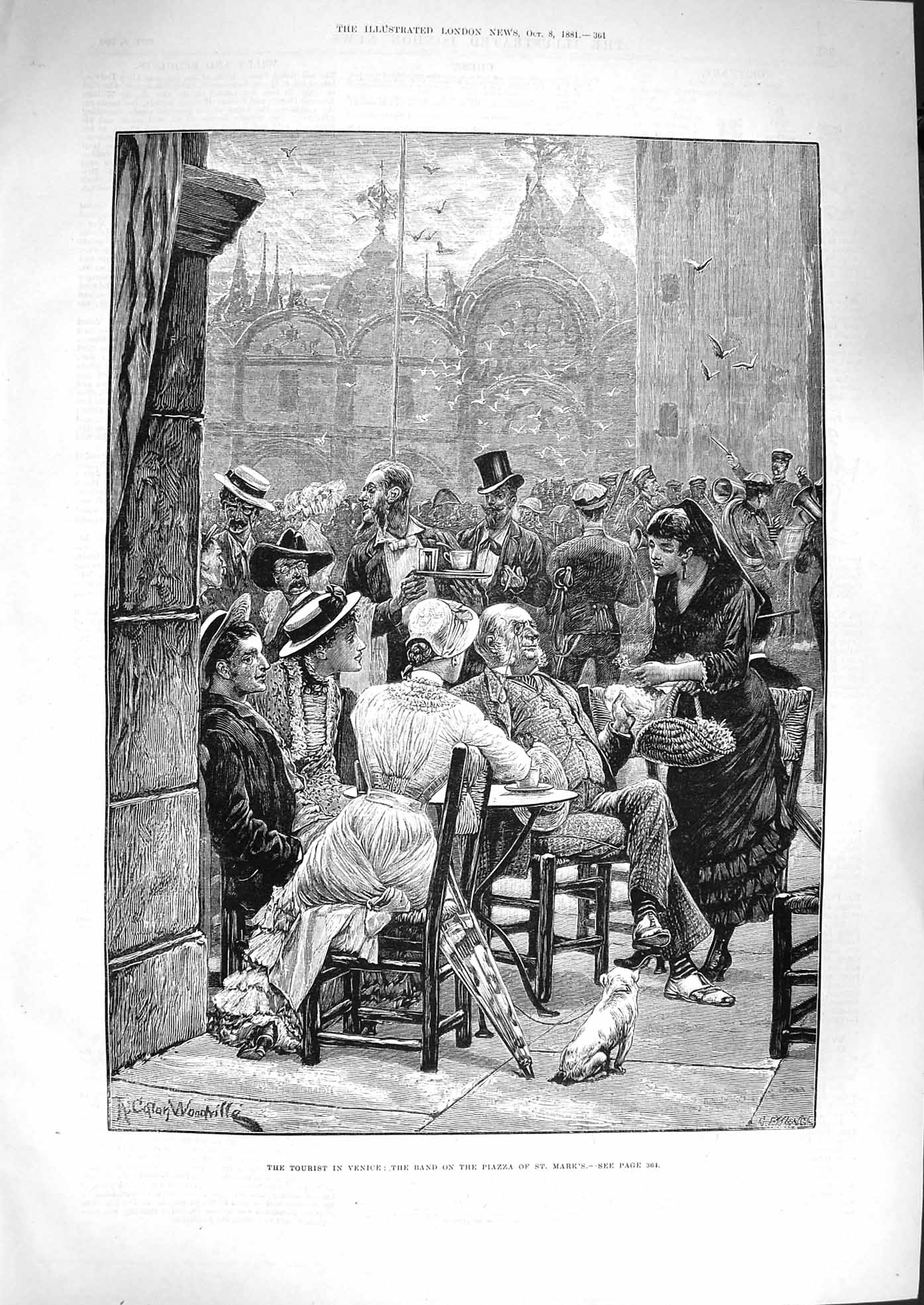 Original Old Antique Print 1881 Tourist Venice Band Piazza St. Mark'S F 19th