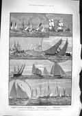 Original Old Antique Print 1881 Admiral Cup Regatta Palma Invincible Temeraire