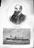 Antique Old Print *3299 1881 Lionel Sackville West Inman Steam Ship City Rome