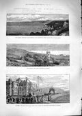 Old Antique Print 1881 Folkestone Hythe Prince Wales Marine Parade Church 19th