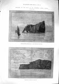 Old Antique Print 1881 Gulf St. Lawrence Canada Rock Perce Lighthouse Bay 19th