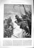 Original Old Antique Print 1881 Ship Wreck Storm Clan Macduff Irish Sea Rescue