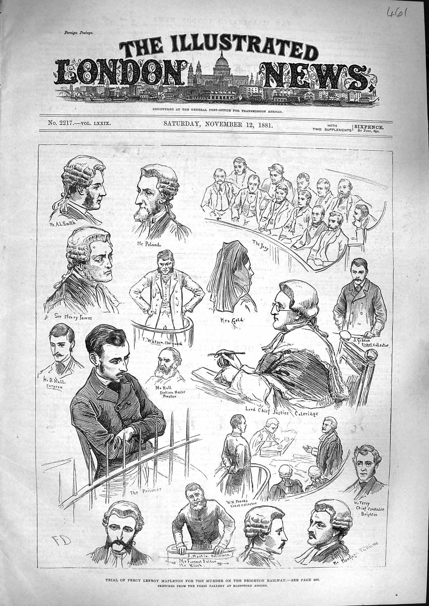 Original Old Antique Print 1881 Trial Percy Lefroy Mapleton Murder Brighton 19th
