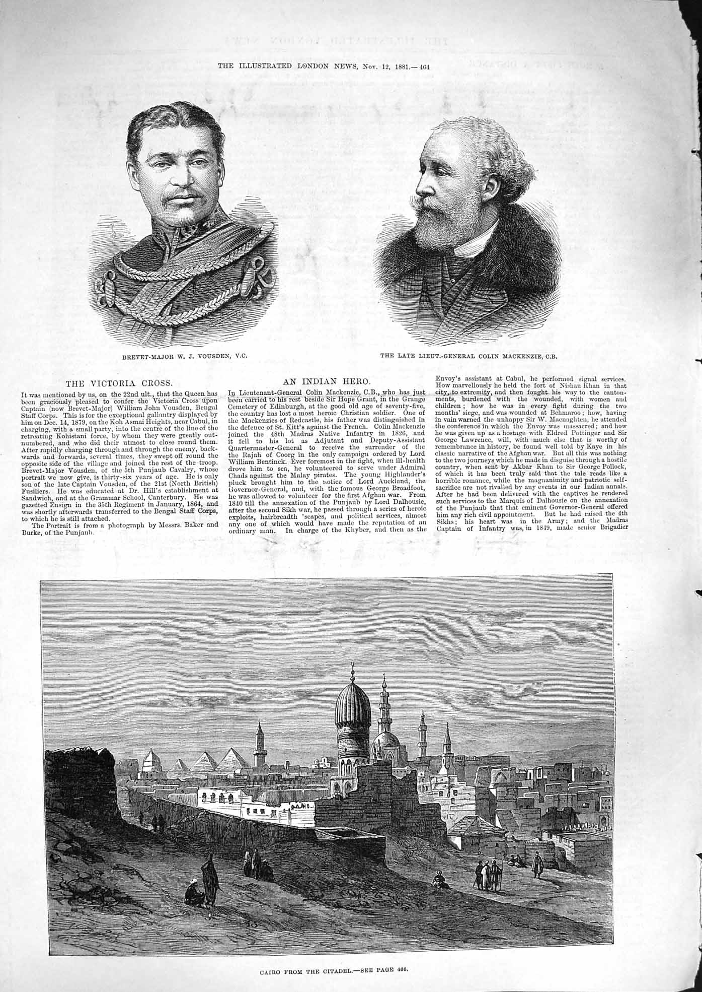 Old Antique Print 1881 Cairo Citadel Colin Mackenzie Brevet-Major Vousden 19th