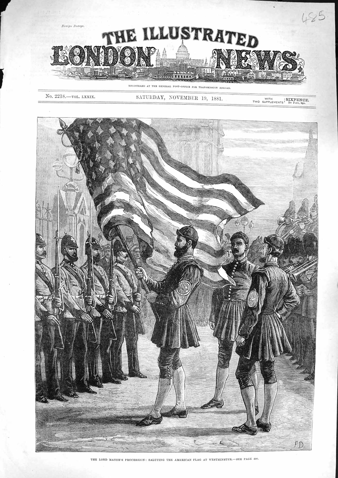 Original Old Antique Print 1881 Lord Mayor Procession Westminster Fire Brigade