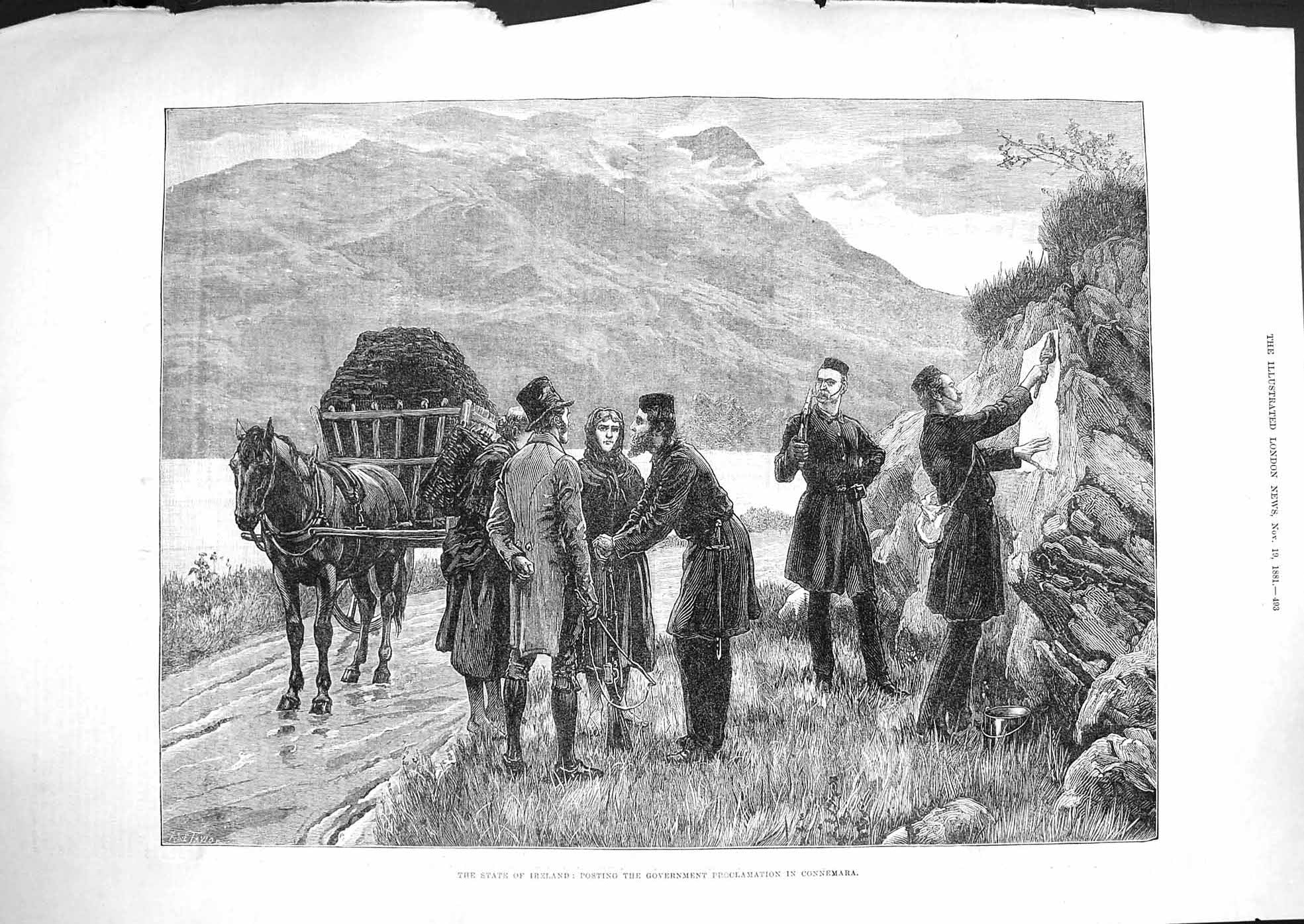 Original Old Antique Print 1881 Ireland Posting Government Proclamation Co 19th