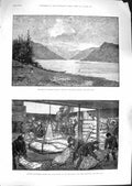 Original Old Antique Print 1881 British Columbia River Skeena Frozen Meat Ship
