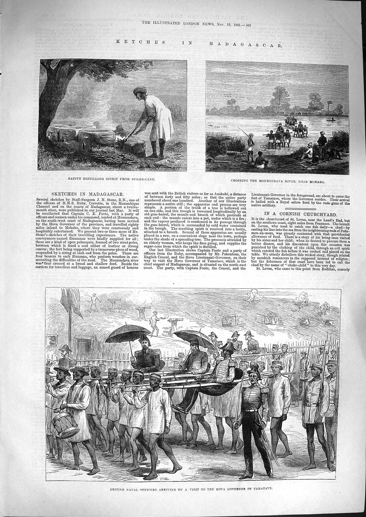 Old Antique Print 1881 Madagascar British Navy Tamatave Sugar-Cane Mohabo 19th