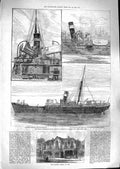 Old Antique Print 1881 Chiswick School Art Steamer Ship Solway Kingstown 19th