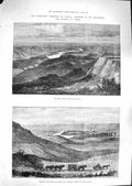 Original Old Antique Print 1881 Red-Deer River Canada Mountains Horses Carriage