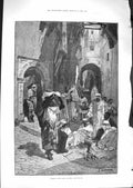 Old Antique Print 1881 Street Scene Casba Algiers Men Montbard Fine Art 19th