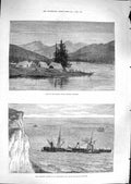 Old Antique Print 1881 Camp Skeena River Columbia Flamingo Ship Margarets 19th