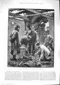 Original Old Antique Print 1881 Fire Ship Steerage Steamer Solway Kingstown