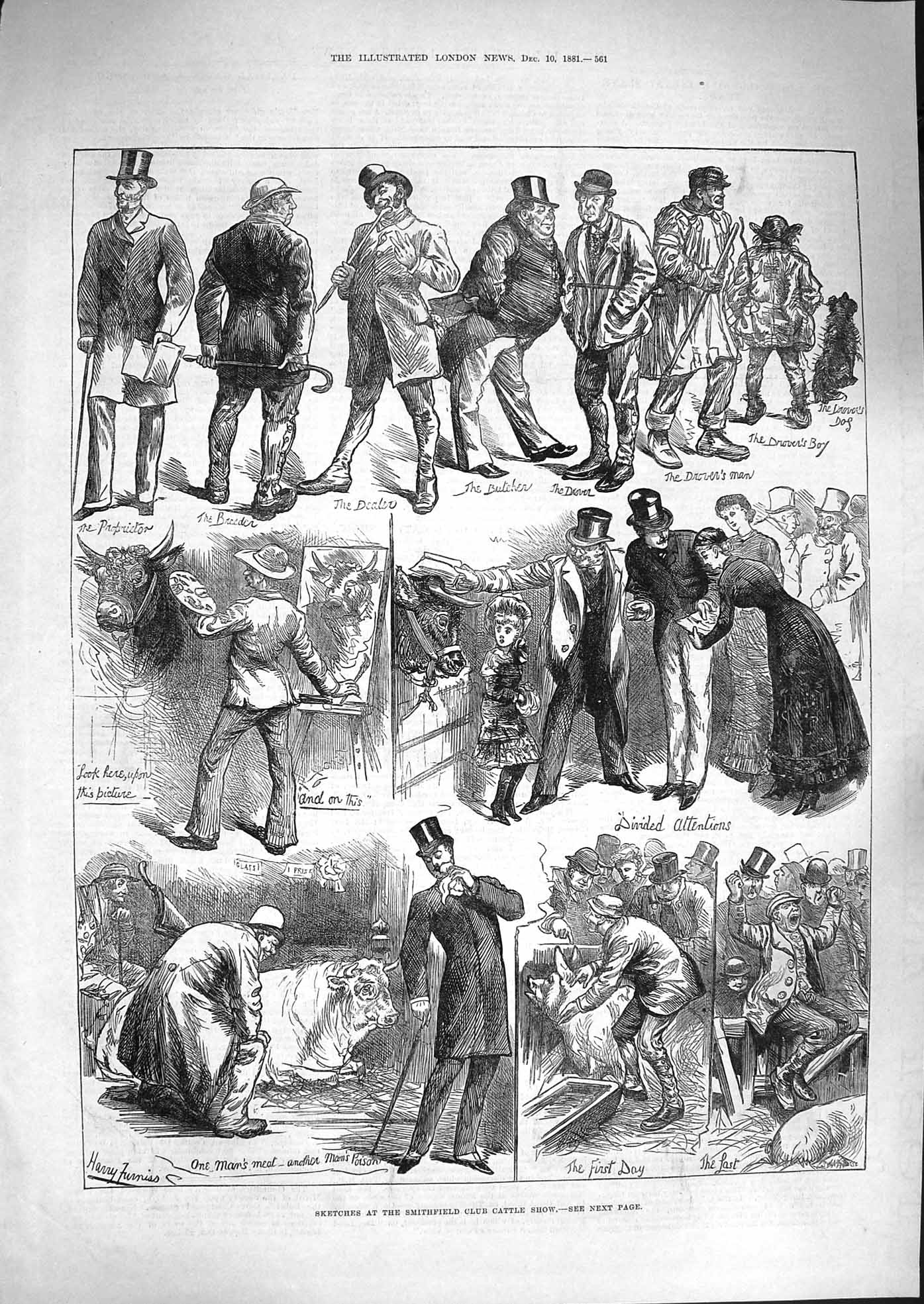 Old Antique Print 1881 Smithfield Club Cattle Show Butcher Drover Breeder 19th