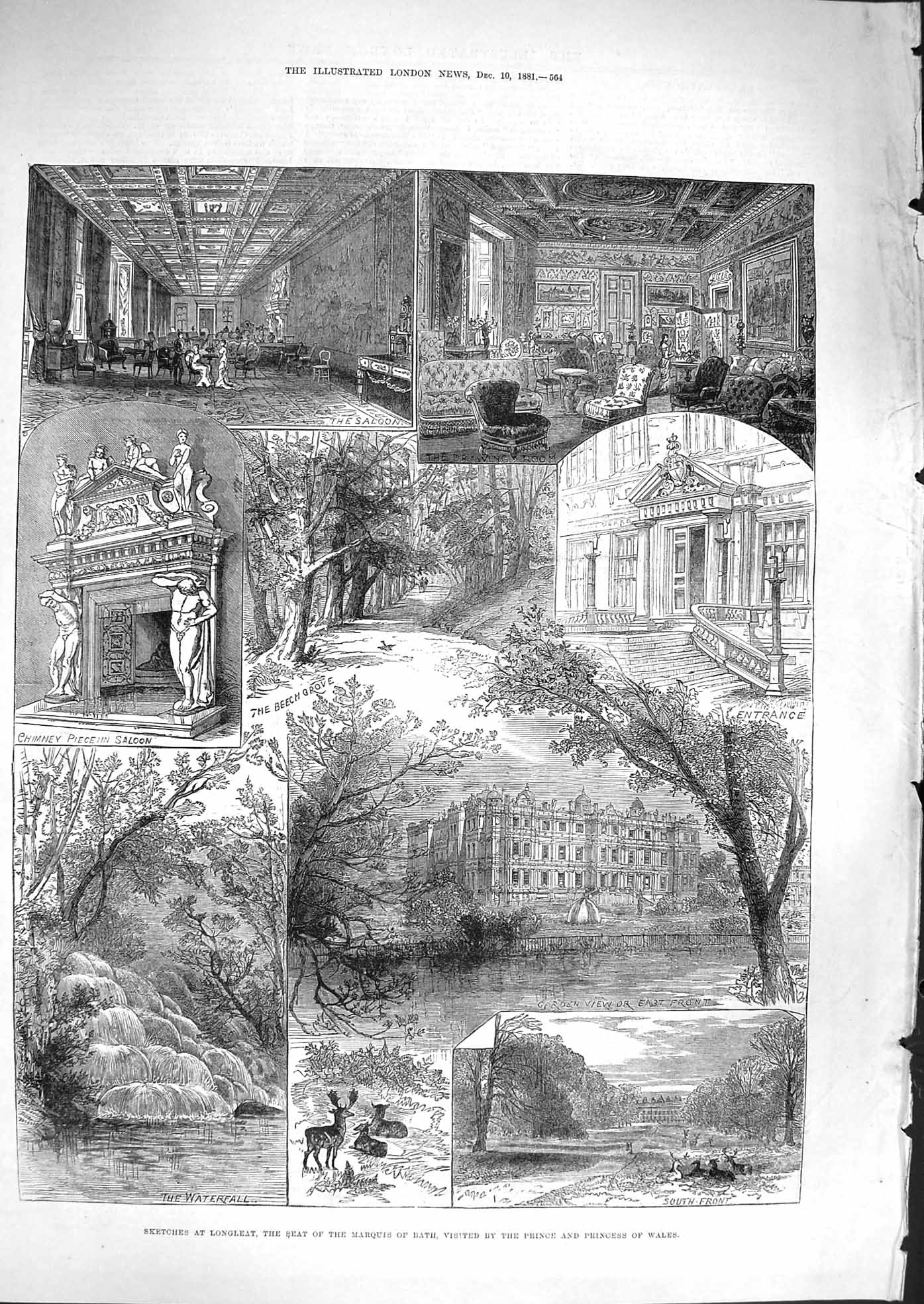 Original Old Antique Print 1881 Longleat Marquis Bath Prince Wales Architecture