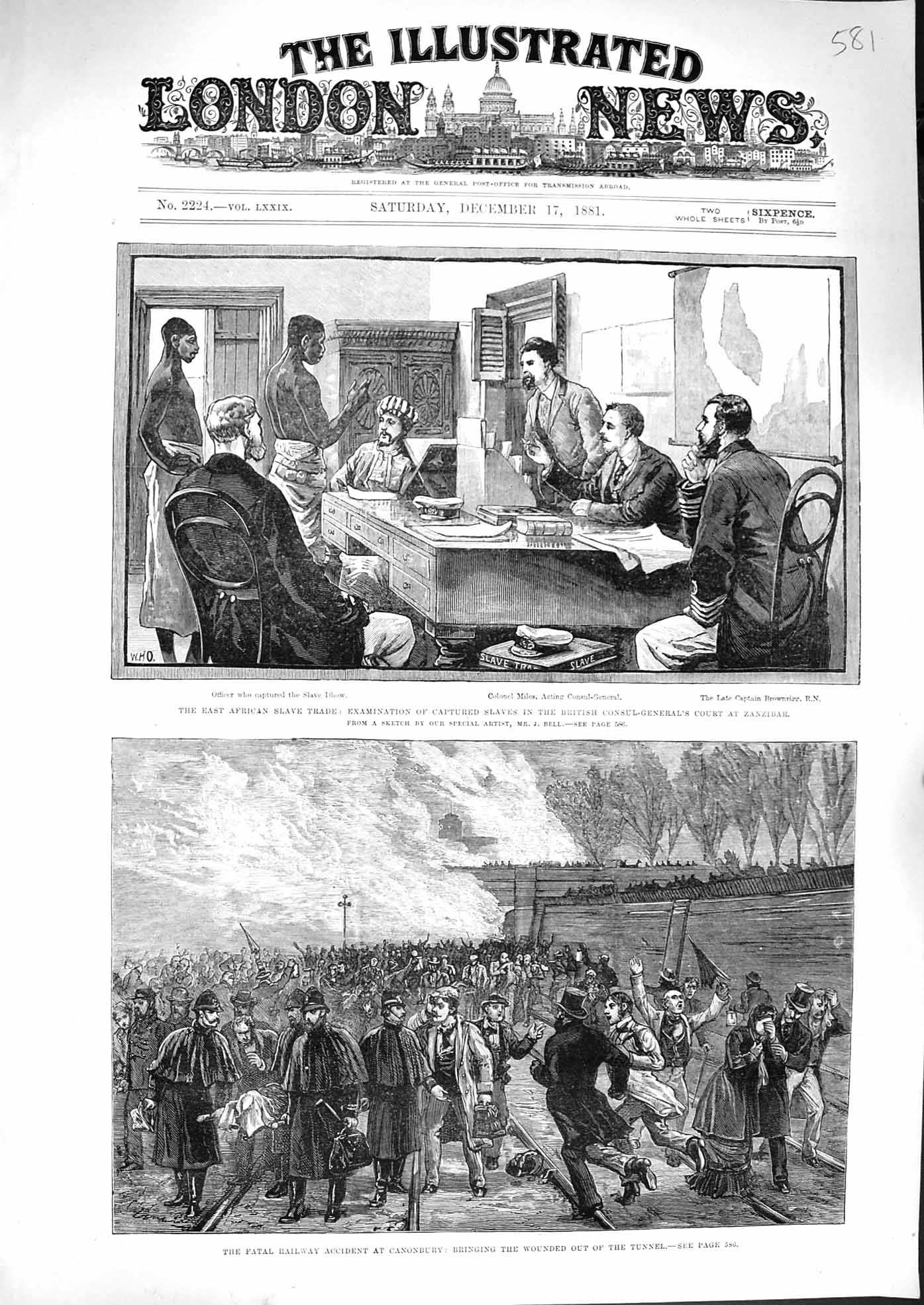 Old Antique Print 1881 Africa Slave Trade Brownrigg Train Crash Canonbury 19th