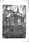 Original Old Antique Print 1881 Burning Fire Ring Theatre Vienna Architecture