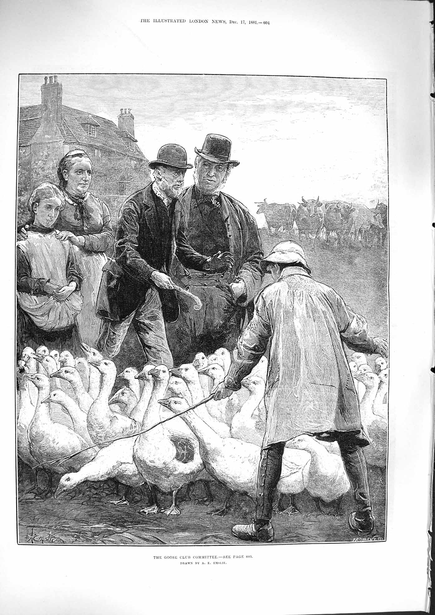 Original Old Antique Print 1881 Goose Birds Club Committee Men 19th