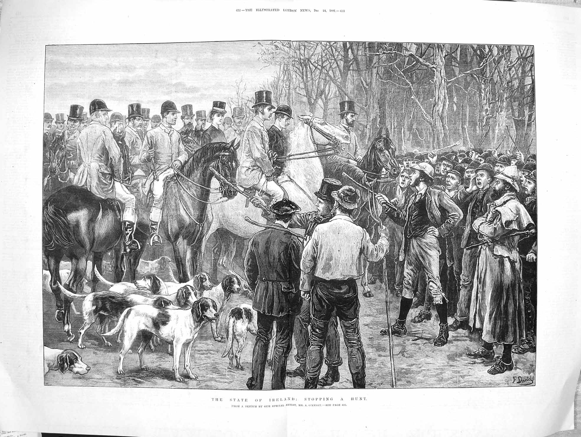 Old Antique Print 1881 State Ireland Stopping Hunt Hounds Sport Fine Art 19th