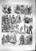 Original Old Antique Print 1881 Fancy Dress Balll Costumes Knight Sailors Clown