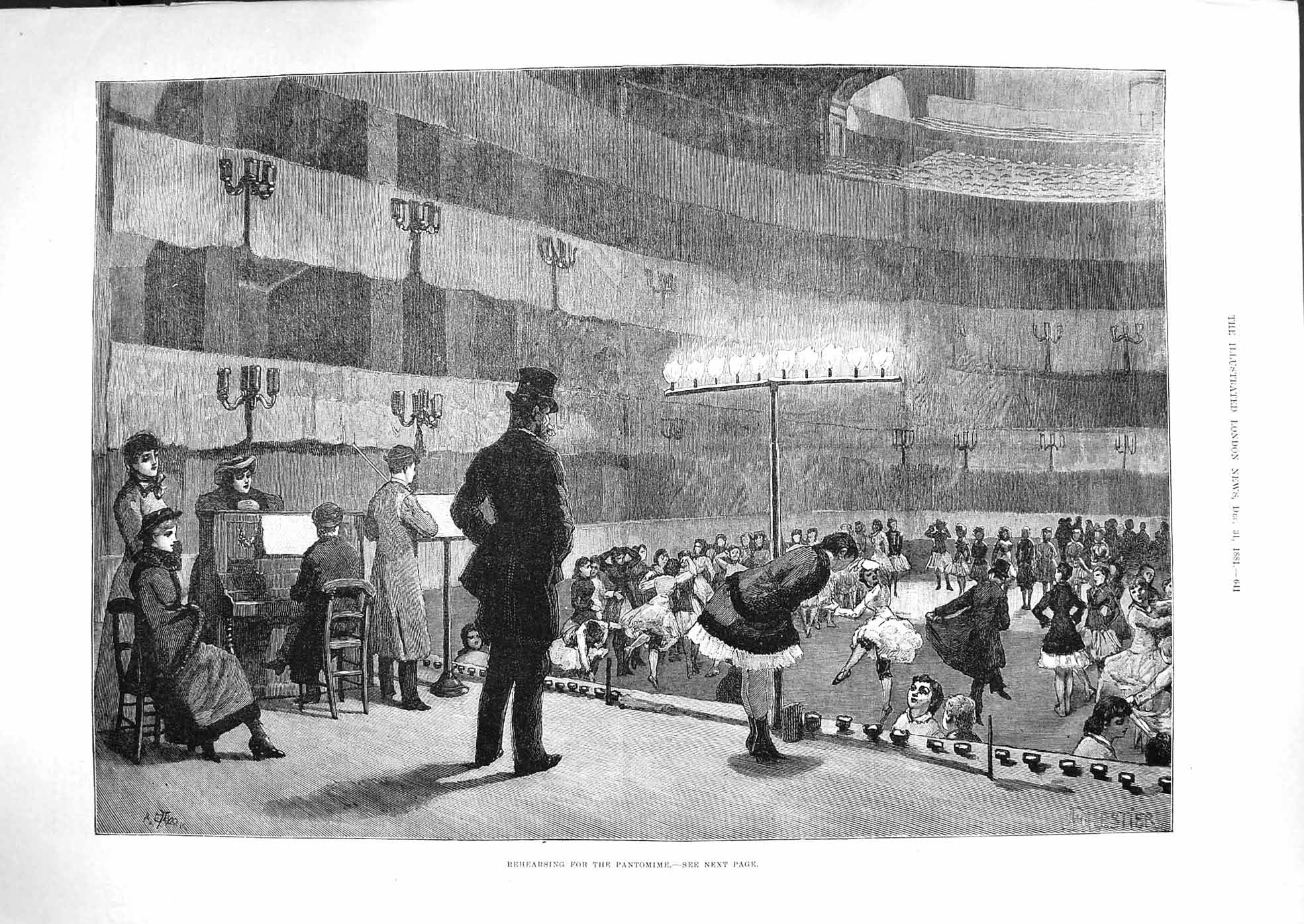 Original Old Antique Print 1881 Rehearsing Pantomime Christmas Theatre Fine Art